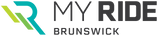 The logo for 'My Ride Brunswick' features a stylized 'MR' icon in teal and green on the left, with the words 'MY RIDE' in dark gray and 'BRUNSWICK' in black on a plain white background.